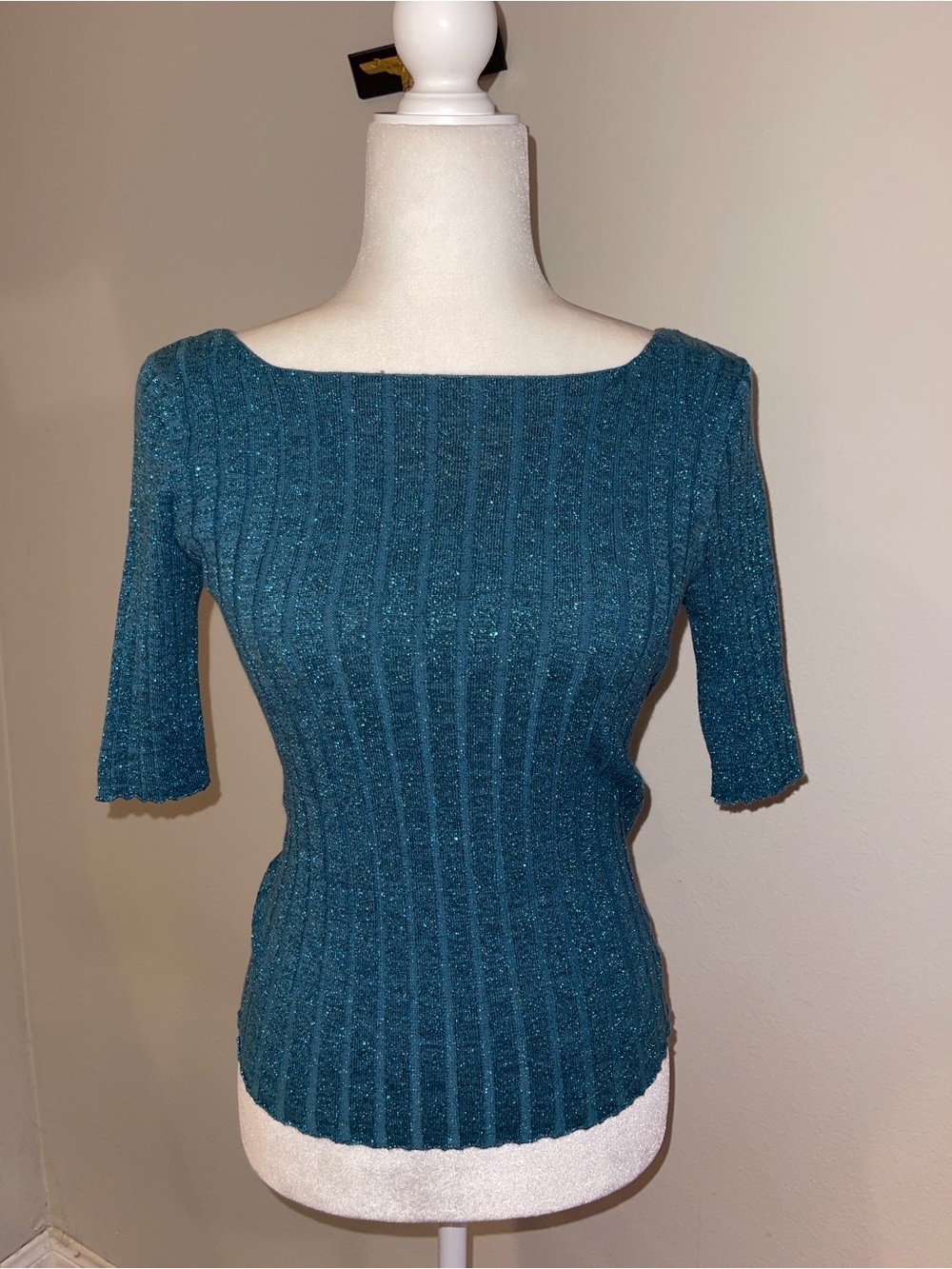 Sparkle Ribbed Boatneck Sweater - Teal